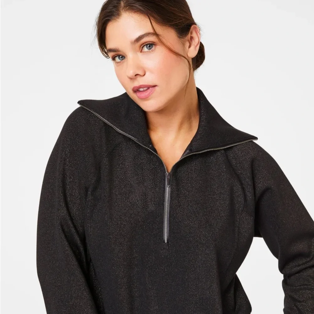 SPANX Black Wide-Leg Lounge Set with Half-Zip Pullover - Picture 4 of 9